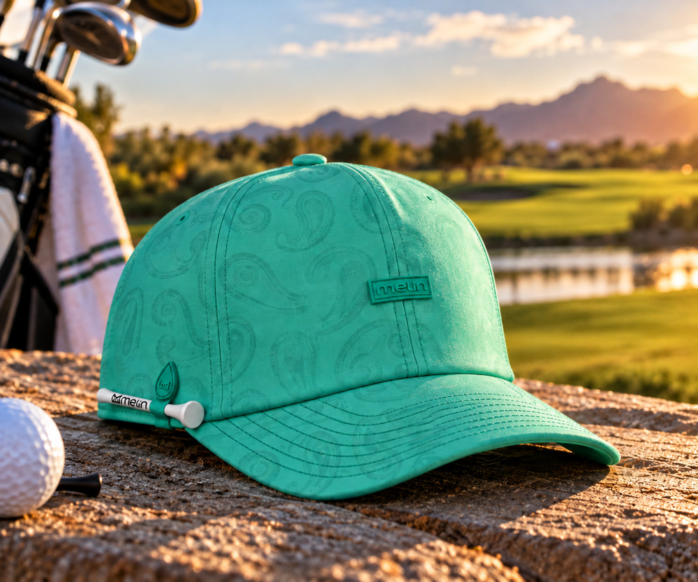 Melin Hydro The Legend Links Hat Classic Neo Aqua Green Paisley Golf Cap NWT